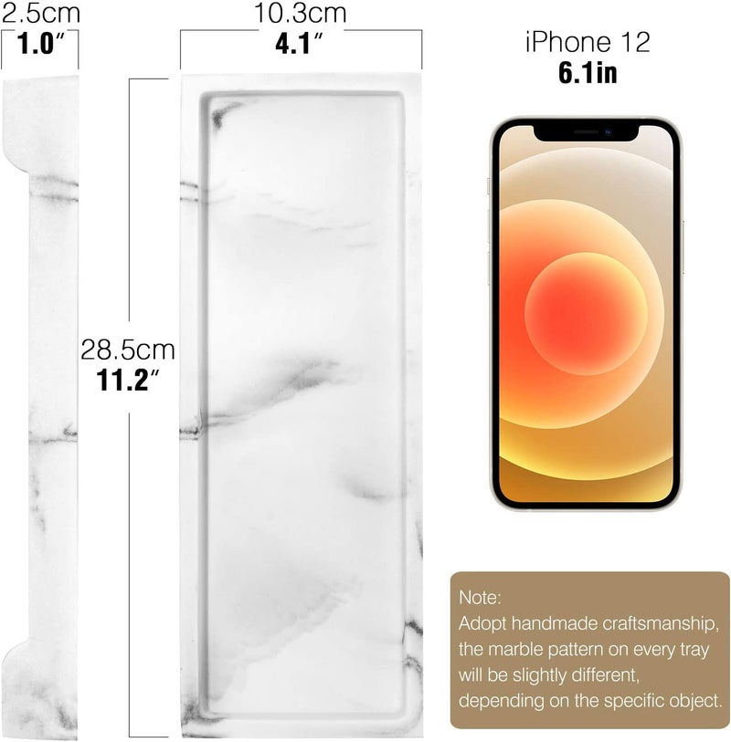 Luxspire Bathroom Vanity Tray  Toilet Tank Tray  Marble Tray  11"" x 4"" Bathroom Tray for Counter  Marble Kitchen Tray for Soap Dispenser Perfume Jewelry  Small  Gravel White - Image 2